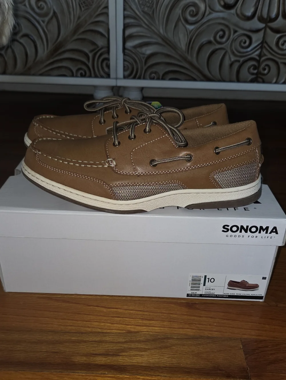Men’s Brown Tan Canvas-Trim Boat Shoes